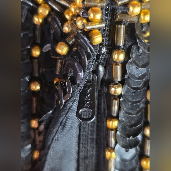 Vintage Royal Feelings Black Gold Beaded Silk Top 2X 80s Sequin Party - Picture 9 of 12